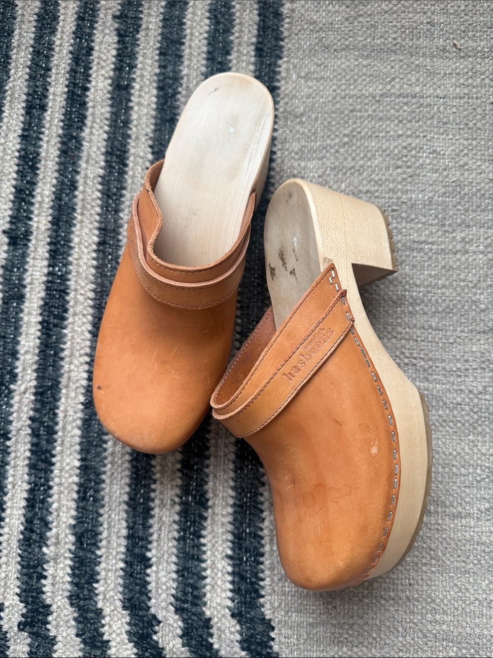 Swedish Hasbeens, chestnut leather heeled clog, size 38